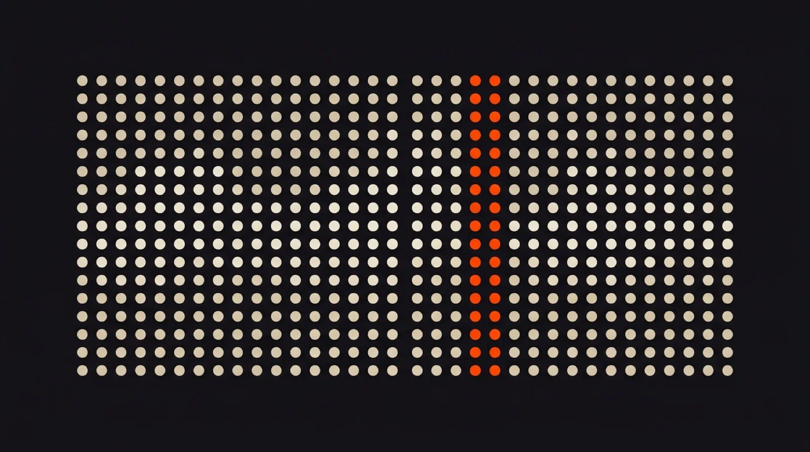 A grid of dots of varying brightness forming a heat pattern, one column noticeably hotter